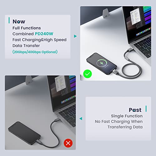 USB C до USB C кабел 240W 0,98ft, Yottamaster USB C кабел за брзо полнење кабел поддржува 20Gbps трансфер на податоци, единечни 8K или двојни 4K дисплеи, Поддржете го MacBook Pro iPad Pro Samsung Galaxy S22 A