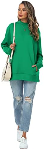 Taipove Fleece Cotton Tunic Sweatshirt за жени w џебови меки исмејувачки врат преголем долг ракав лежерен лабав стрип удобен