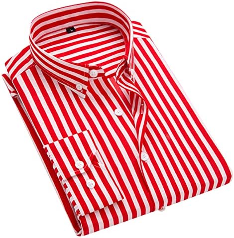 Zddo Mens Striped кошули со долг ракав Корејски стил тенок фит деловна конечна кошула копче надолу надолу јака работа врвови тенис голф-желки