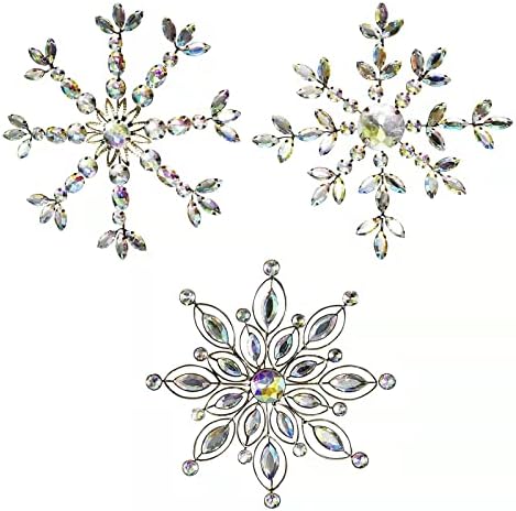 Кристал Божиќни украси од снегулки, поставени 3 метални со чиста кристална снегулка за украс на Божиќ, голема чиста снегулка Божиќна декорација