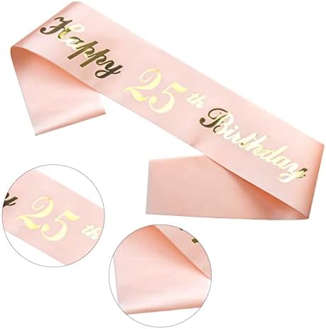 Skjiayee 25 -ти роденден со розово злато, среќен 25 -ти роденден Сатен Саш роденденски подарок за девојки 25 -ти роденденска
