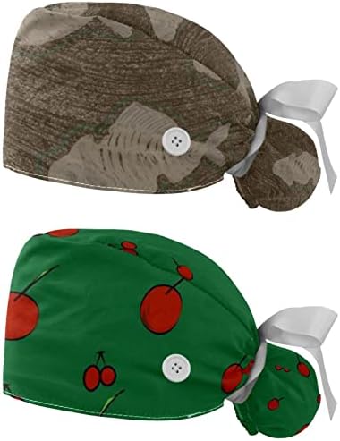 Vcedizo 2 парчиња работна капа со копче и џемпер -лента за конска опашка Апстрактна буфата капа што може да се прилагоди на хируршкото