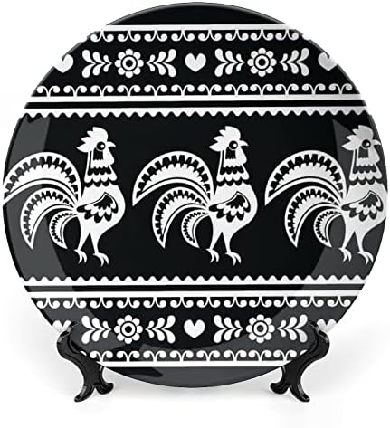 Полска монохроматска народна уметност керамичка декоративна плоча со приказ на штандот што виси прилагодена годишнина свадба празнични подароци
