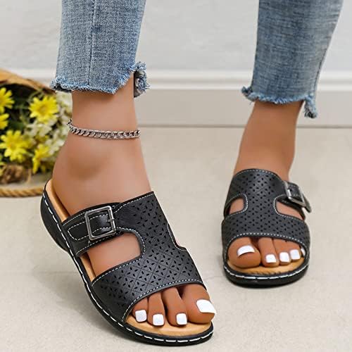Сандали за жени облечени летни клинови печати/чиста боја клин -потпетица чевли без грб влечки чевли за одмор на одмор