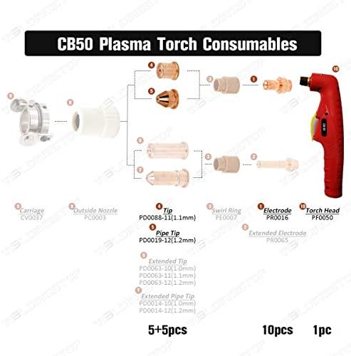 Плазма Факел Глава Тело PF0050 ЕЛЕКТРОДА P0016 Млазница 1.1 мм PD0088 - 11 Совет PD0019-12 ЗА CB50 факел 21pcs