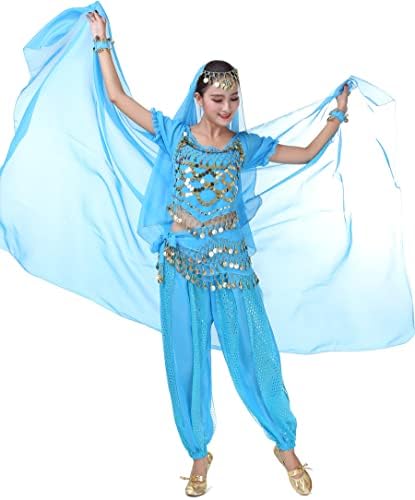 Zltdream indianенски индиски стомак танцување шарена шамија превез 2.2 * 1,2м за Ноќта на вештерките ривс костум шифон