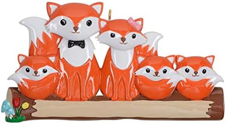 Семејство Фокс од 4 украси за новогодишна елка 2022 година - Персонализиран украс на семејството на црвена лисица - родители на лисици со 2