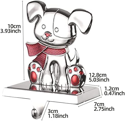 Сет од 2 држач за порибување кучиња за мантија - сребрени метални божиќни закачалки за порибување за камин - куки за Божиќни мантили
