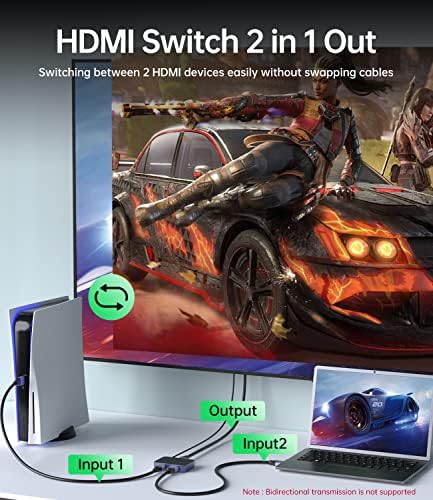 HDMI 2.1 прекинувач 2 во 1 надвор/1 во 2 надвор од Agfinest двонасочна голема брзина 48Gbps HDMI Splitter Поддршка 3D HDR 8K@60Hz 4K@120Hz