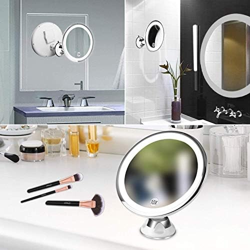 ЖАН Шминка Огледало Со Светла 10x Зголемување со 360° Вртливата &засилувач; Вшмукување Чаша