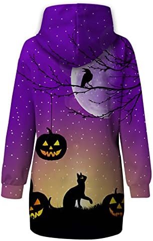 Beuu Мода од тиква печатена кошула за џемпери за Ноќта на вештерките за жени со долги ракави пулвер врвови дуксери со џебови