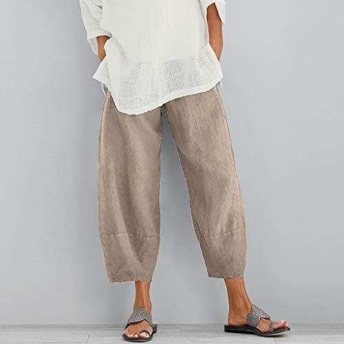 2023 памучни постелнини панталони за жени, летни обични широки нозе лабави вклопени капри должина удобна модна салон плажа капри панталони