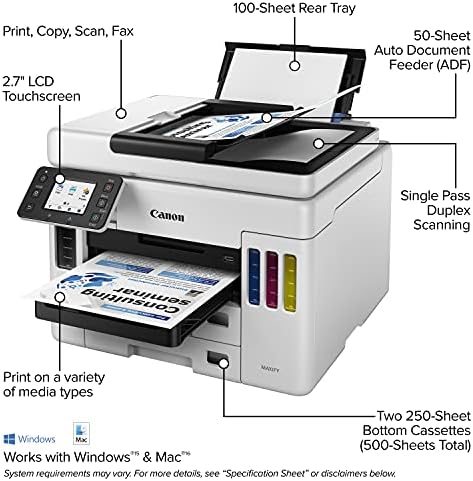 Canon Maxify GX7021 Безжичен Megatank Small Office All-in-One Printer & Canon Gi-26 C Amr & Canon Gi-26 жолто шише со мастило, компатибилно