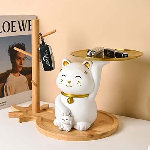 Fortune Cat Statue, клучен сад за табела за влез, статуа на мачки за канцеларија за кујни за домаќинства, држач за садови за