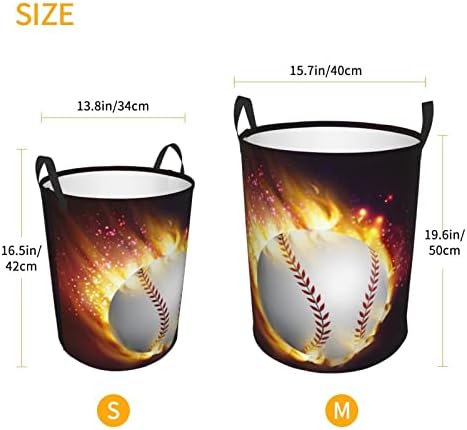Портокал Софтбол Бејзбол На Оган И Печатење На Вода Голема Корпа За Перење Со Рачка Склопувачка Водоотпорна Пречка За Перење За Спална Соба,Медиум