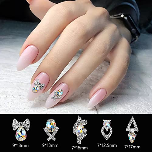 Silpecwee 20pcs стаклена нокти кристал AB нокти Rhinestone 3D Nail Charms сребрени нокти накит крива гем камења нокти за блинг дијамант