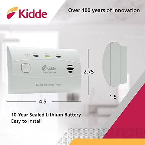 Детектор на Kidde Carbon Monoxide со долготраен литиум батерија, 3 LED диоди, меморија за аларми, копче за тест/ресетирање, пакет од 2