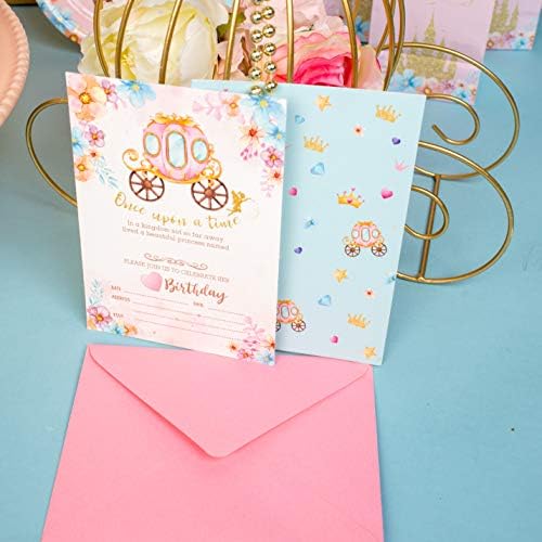 Радосни Играчки Принцеза Роденден Покани Со Розова Коверти Пакет од 20 | Деца Цветни Партија Покани за Девојки 5 х 7 Картичка, Злато