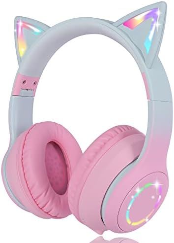 FLOKYU Безжични Слушалки Мачка Уво LED Светне Bluetooth Игри Слушалки За Деца/Девојки/Жени, Промена На Бојата Преку Слушалки За Уши Со