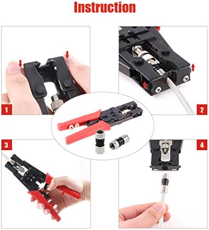 Хиличи Коакси Кабел Стегач Со Упатство За Употреба Мултифункционален Конектор За Компресија Прилагодлив Коаксијален Стегање Алатка