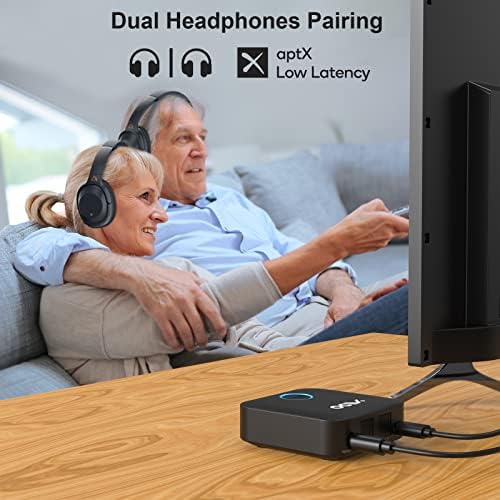 Ymoo Bluetooth 5.3 приемник на предавателот за ТВ до 2 безжични слушалки, оптички влез и излез, адаптер за безжичен аудио адаптер со