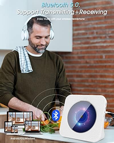 Преносен ЦД плеер со Bluetooth, Desktop CD Music Player со Hifi Sound, далечински управувач, FM радио, покритие за прашина, LED екран,