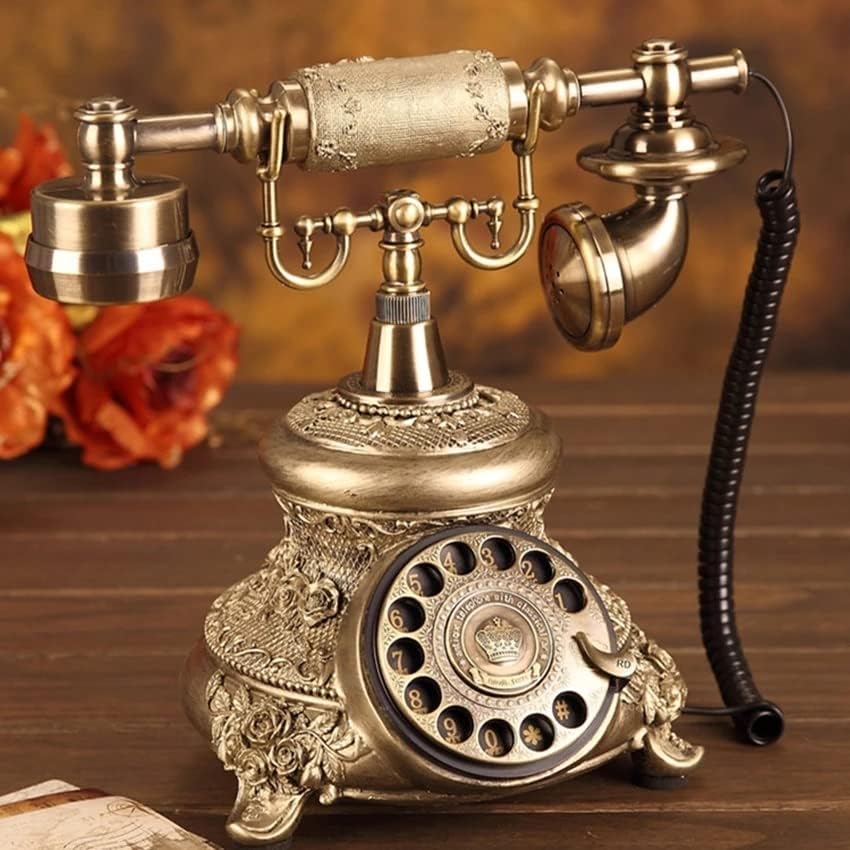 ZYKBB Антички златен кабел Телефонски ретро гроздобер ротационо биро за биро Телефон Телефонски телефон со редијал, без раце, декорација