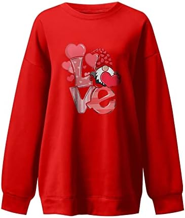 Hthjsco женски обични долги ракави пулвер џемпер дуксер за ден на в Valentубените, смешно симпатична кошула фитинг маички кошули