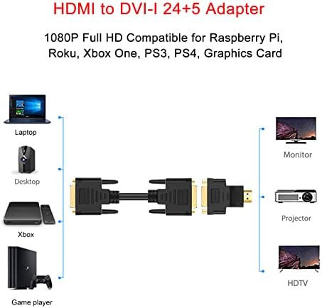 Clavoop HDMI до DVI адаптер, HDMI машки до DVI-I адаптер за конвертор на женски компатибилен со проектор, HDTV, компјутер, ТВ