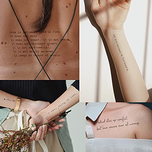 Секој 18+ Дизајни Инспиративни Христијански Цитати Библиски Стихови Привремени Тетоважи За Љубовта - 2 Листови Моќни Скрипти За Жени И