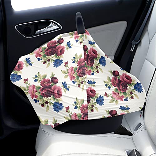 Бебе автомобилско седиште покрива акварел црвено сино гроздобер цветна медицинска сестра капаче за доење на шамија за шамија за