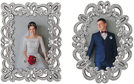 Gifty Gifty Vintage Silver Mini Frame Set / Сет од 2 / 2x3 во | За приказ на таблети | Совршен за домашни декор, свадба, дипломирање или