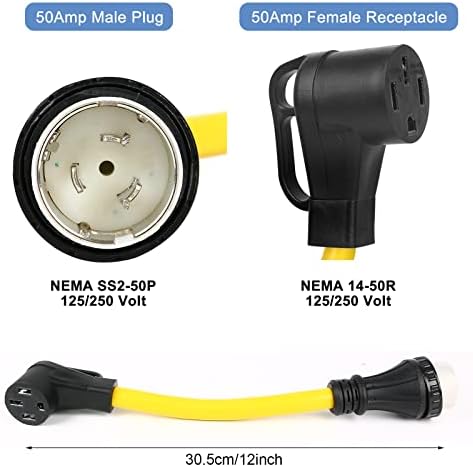 1,5ft NEMA SS2-50P до 14-50R Адаптер за напојување на полнач, HDWS 50 AMP SS2-50P Морски брег на морскиот брег на летот на женски