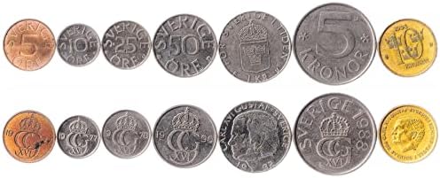 3 монети од Шведска | Колекција на сет на шведска монета 1 2 5 руда | Циркулирана 1952-1971 | Круна