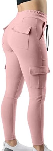 HCJKDU женски фустани панталони мода работа спортска еластична половината жица странична џеб тенок фит хулахопки џемпент хеланки панталони