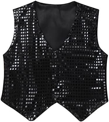 Yhong Kids Boys and Girls Shiny Sequins Vest Stage Fancy Show Jazz Dance Dance Coistcoat Костуми