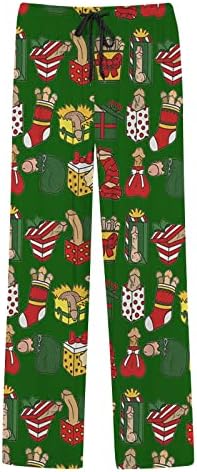 Божиќни пижами панталони со графички дневни панталони со високи половини, удобни обични влезови палацо салон широки панталони за нозе