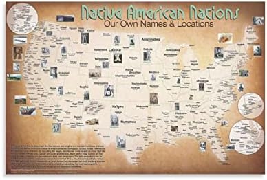 Индијанци од домородни Американци, мапи на домородни племиња, гроздобер уметнички постери wallидни уметнички слики платно wallидови