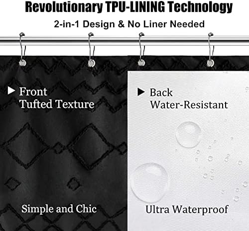 Сезонско Дрво Црна Завеса За Туширање Модерна Бохо Фарма Текстура Завеса за Туширање 72 х 72 инчи Водоотпорни Завеси За Туширање Што Се Перат за Комплети За Бања со 12