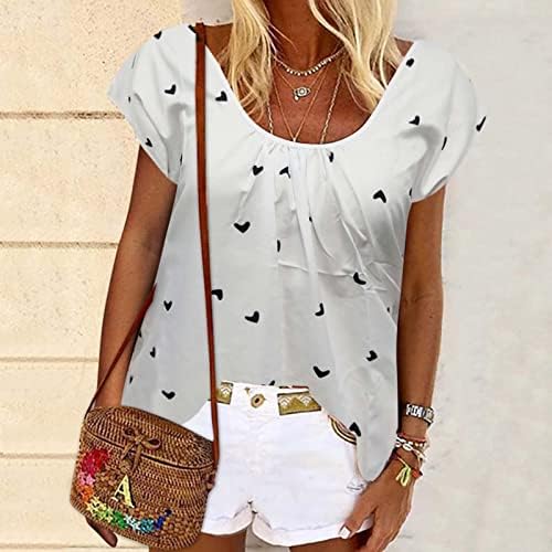 Beuu лабава обични врвови за печатење на блузи кошули летни врвови за ракави за ракави за жени со краток ракав О вратот маици