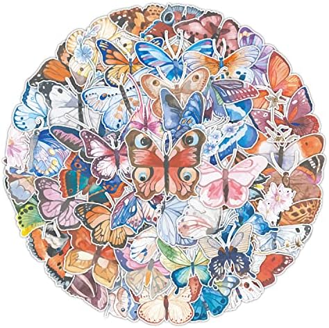 Налепници за пеперутка во акварел 50 чаршафи, природна инсекти пеперутка водоотпорна винил декорации за дневник лаптоп албум