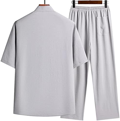 DHTDVD средовечна и постара машка летна летна облека со кратки ракави со кратки ракави, кинески стил памук и постелнина, кошула за тато