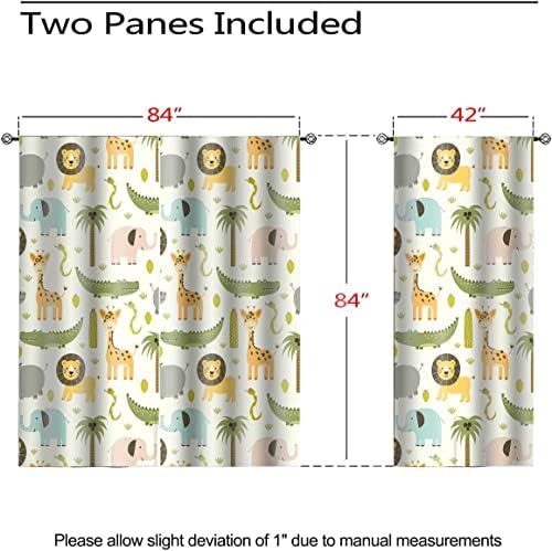 Bgeng цртан филм животински образец завеси, детска спална соба дневна соба симпатична цртана жирафа крокодил лав слон шема засенчување драперии,