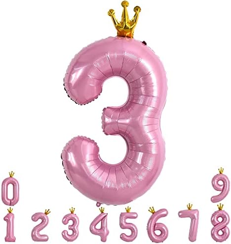 Тон-светло светло розово 40 инчи голем број балони 0-9, круна фолија Милар голем дигитален балон број 3 цифри три за роденденска забава свадба невестински ангажман за