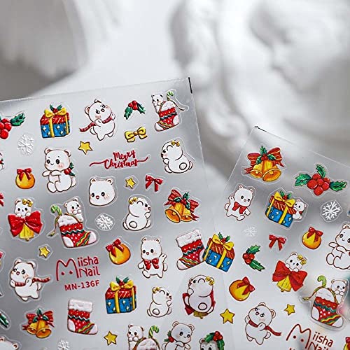 Bybycd Божиќни налепници за нокти Ослободени нокти украси самостојно лепило Елк Дедо Мраз, додатоци за маникир од снежен човек