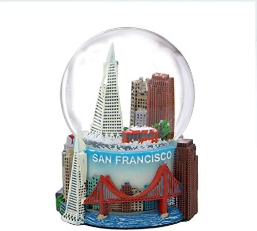 Sany Francisco Snow Globe Skyline и обележја, количка и мост на Голден Гејт, 3,5 инчи