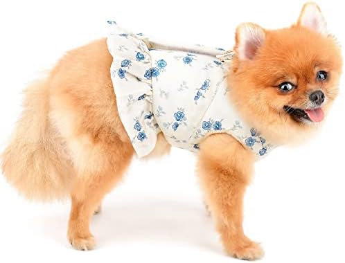 Платен кучен фустан руно палто за мали средни кучиња девојки женски цвеќиња печатени мека топла облека чивахуа со прицврстување кутре миленичиња