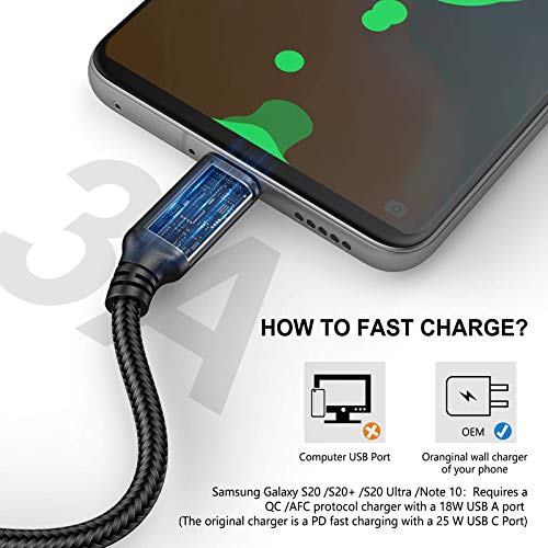 USB Тип C Кабел 5-Пакет 3FT, Малоелектричен USB Тип А До Ц Брз Полнач Кабли За Galaxy S20 S10 S9 S8 Плус, Плетенка Брзо Полнење Кабел За Забелешка