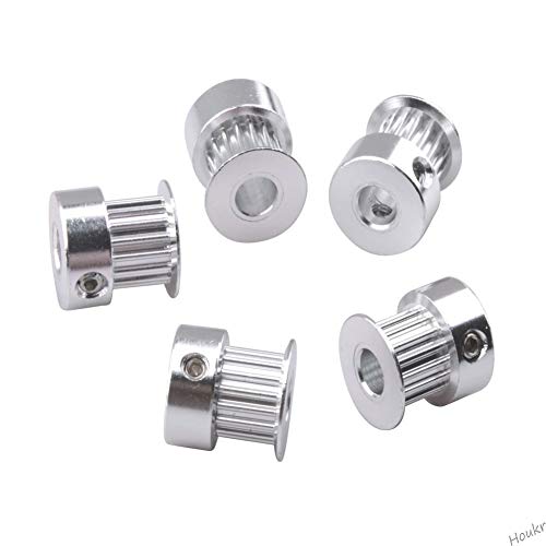 Houkr 5pcs алуминиум 20 заби GT2 Timing Remt Murt 6mm Bore 6mm ширина, синхроно тркало за 3Д делови од печатач ширина 6 mm тајминг и клуч M4, за Reprap 3D печатач Prusa i3