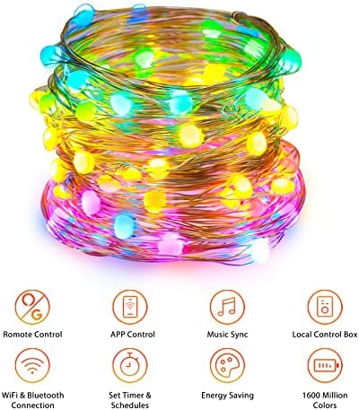 Homever Smart Fairy Christmas Lights, 33FT 66LED водоотпорни низа светла со музички режим Далечинска контрола на апликацијата RGB тајмер